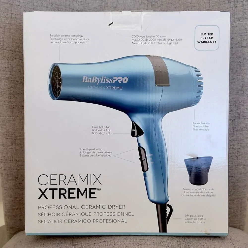 NWT Babyliss PRO Rare!!! Ceramix Xtreme 2000W Porcelain Ceramic Blue Hair Dryer